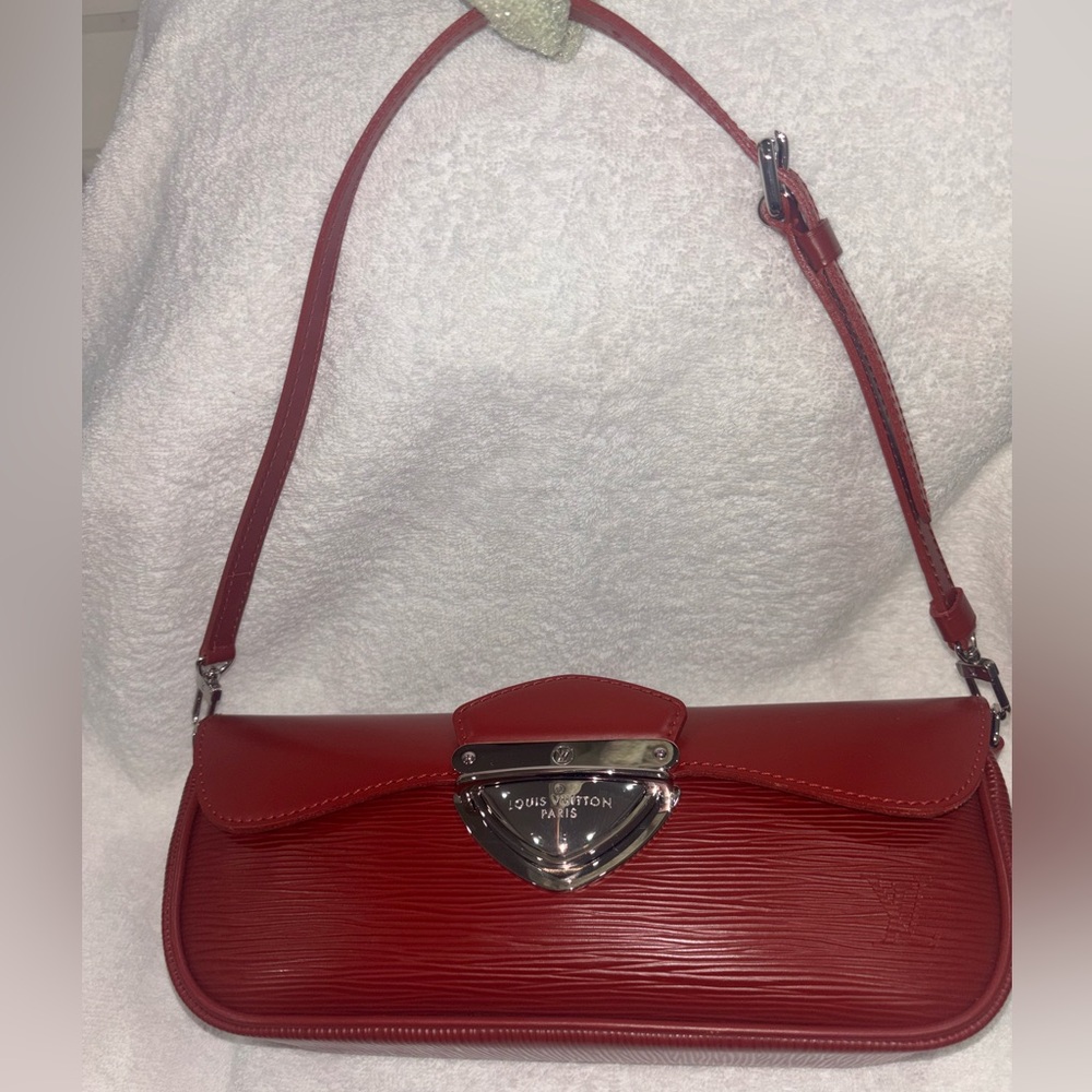 Louis Vuitton Red Epi Leather Shoulder Bag with Silver Hardware